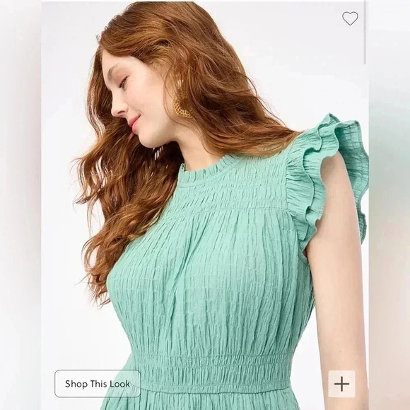 J Crew Dress Sea Foam Green Ruffle Sleeve Mini Stretch Dress NWT Pockets XXL - Picture 4 of 11